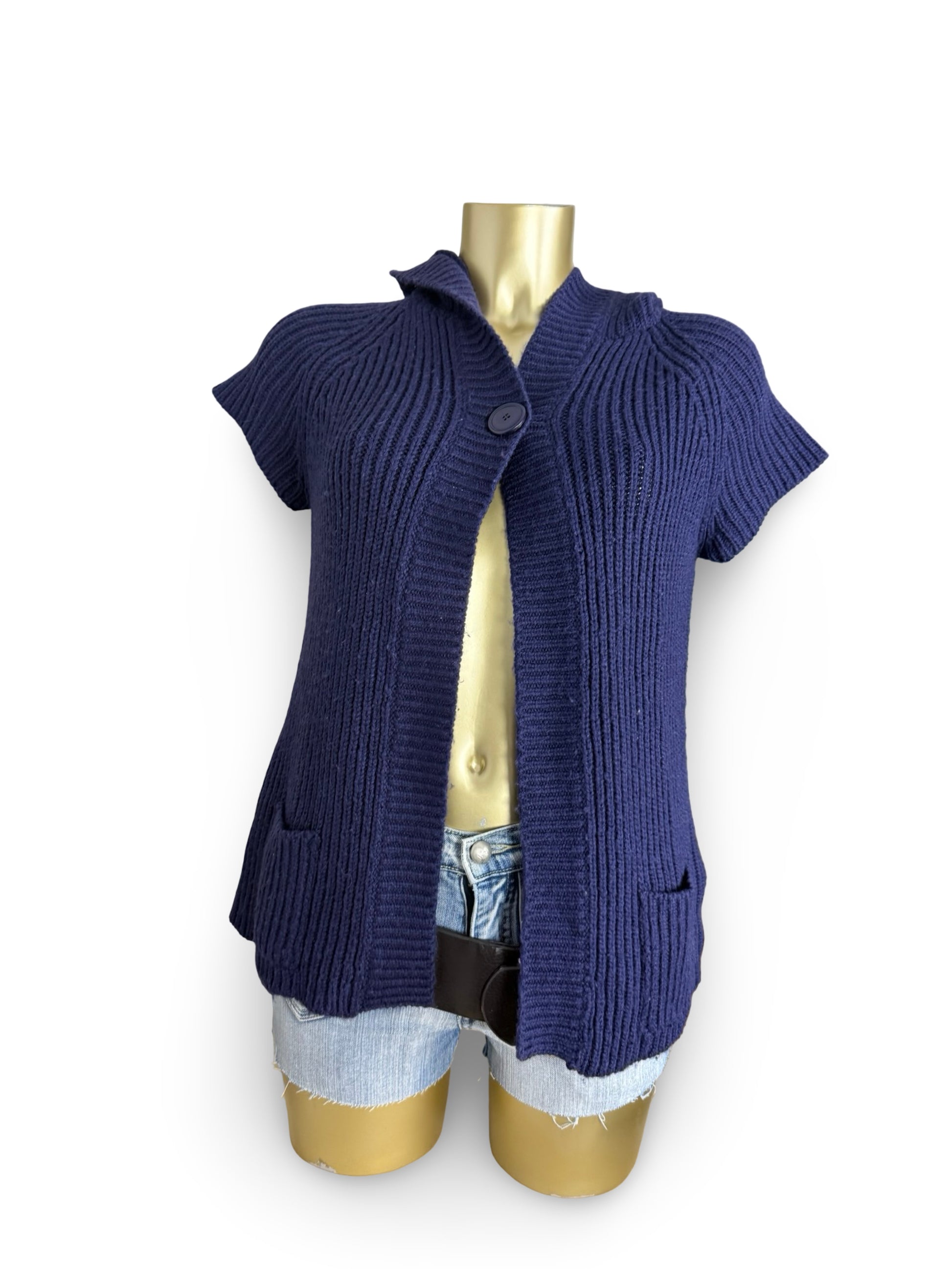 Navy hooded short sleeves cardigan jumper (M)