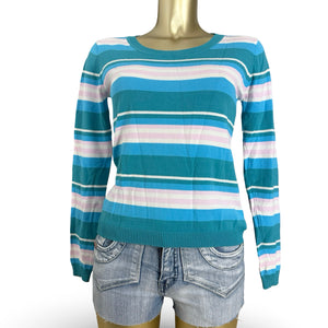 Blue striped tight fit silk jumper (S/M)