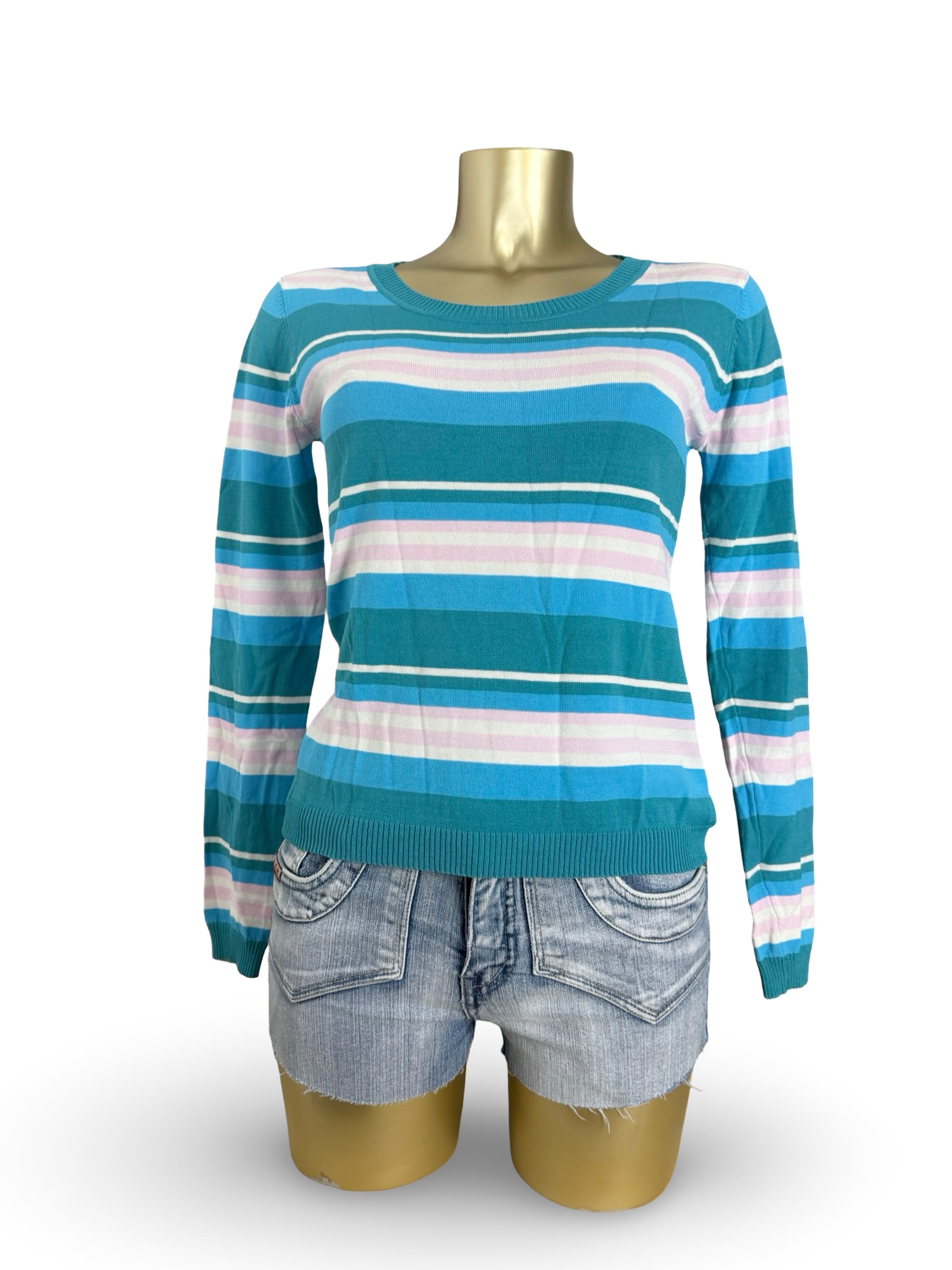Blue striped tight fit silk jumper (S/M)
