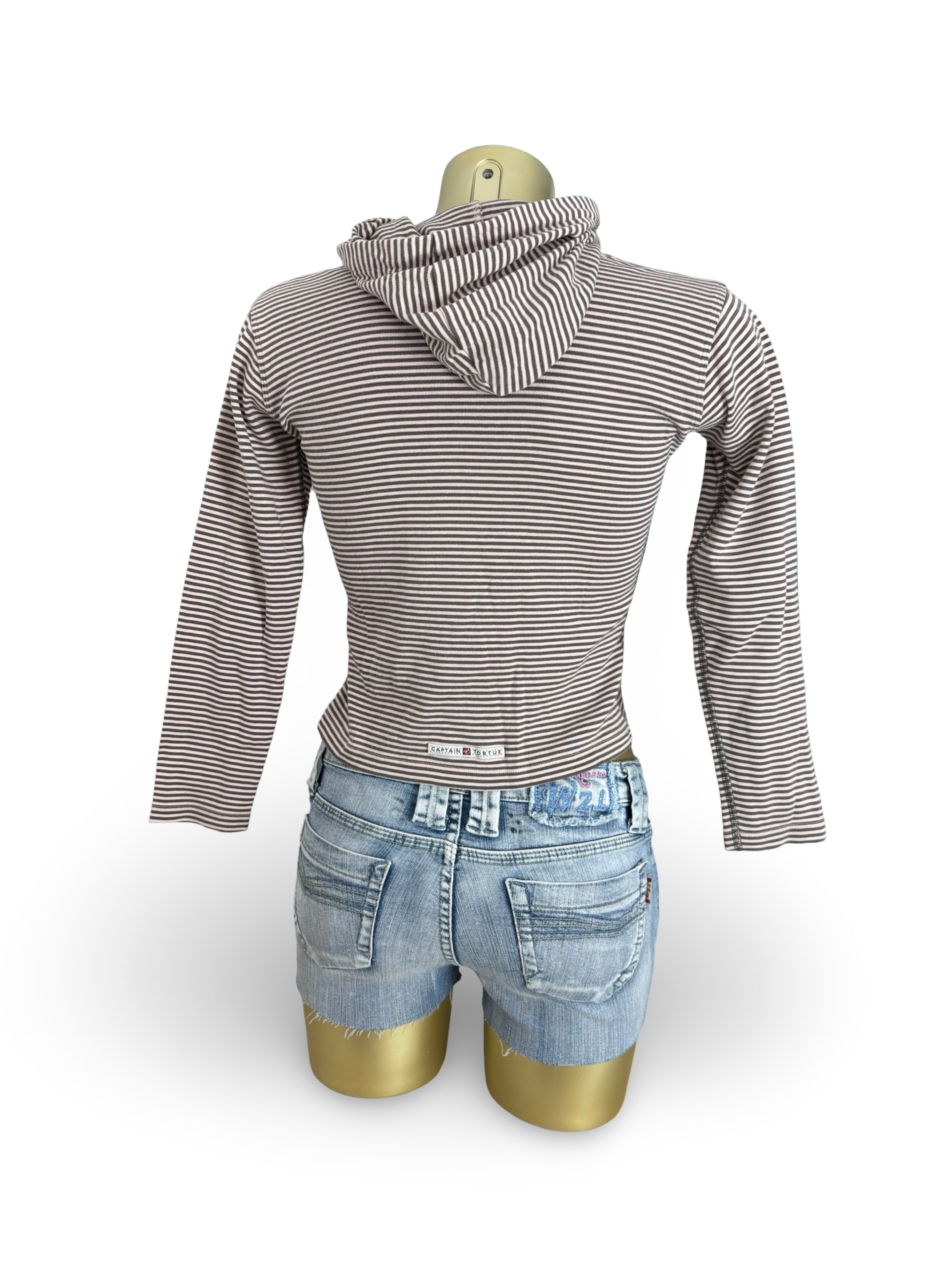 Pink striped hooded long sleeves top (S)