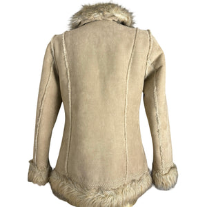 Beige inside fleece faux fur neck suede afghan coat (M/L)