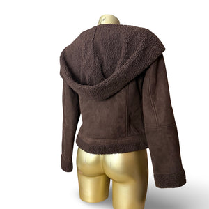 Bown suede inside fur hooded winter jacket (S/M)
