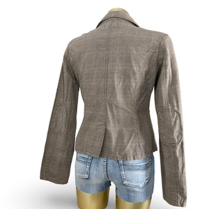 Brown check print tight fit blazer jacket (L)