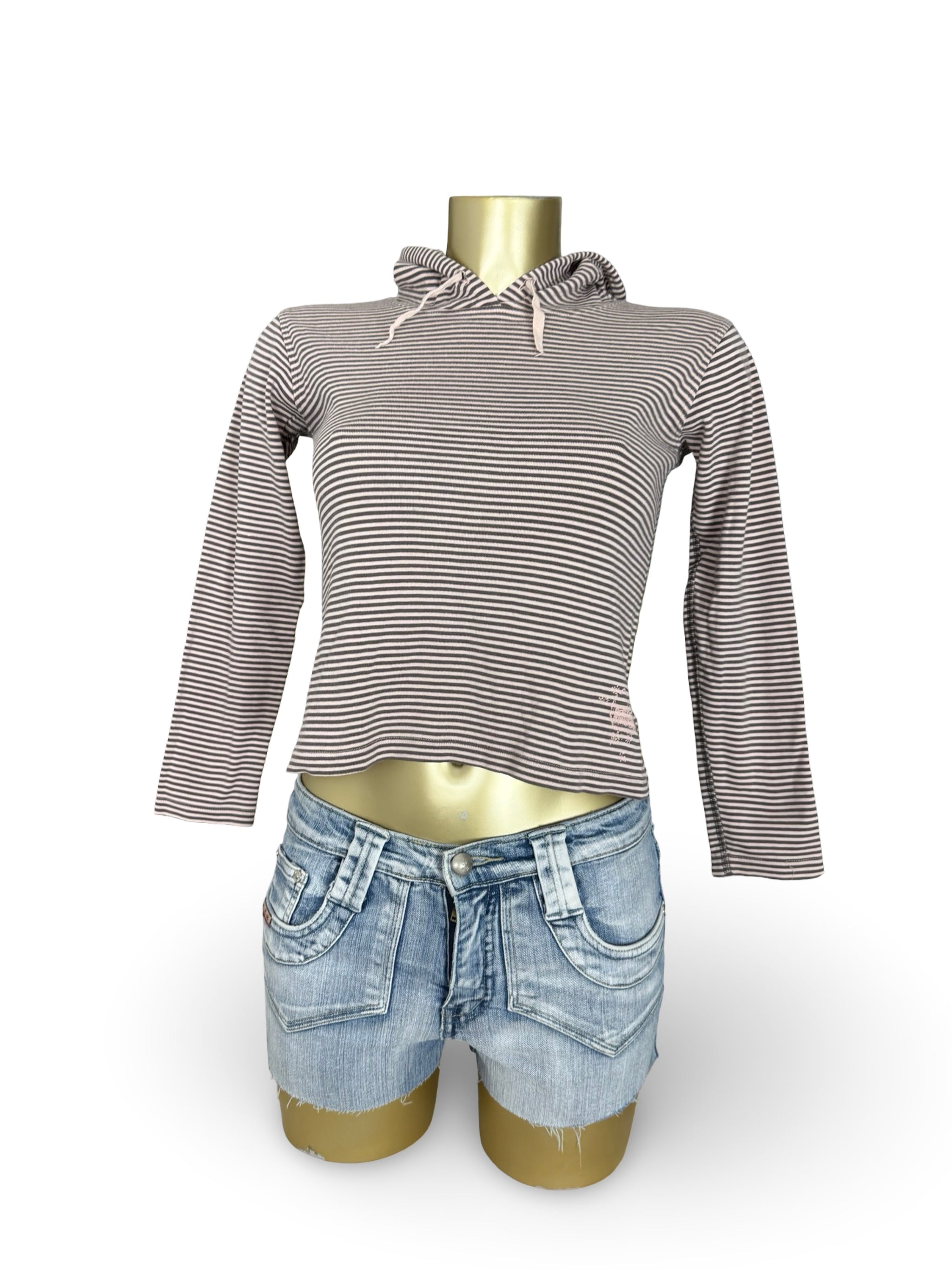Pink striped hooded long sleeves top (S)
