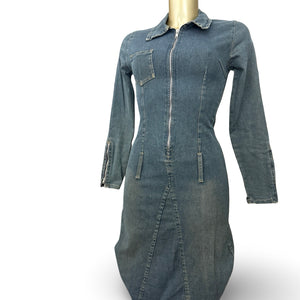 Blue denim tight fit long sleeves dress (S)