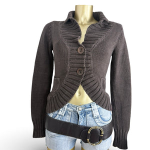 Brown buttons up cardigan jumper (S)