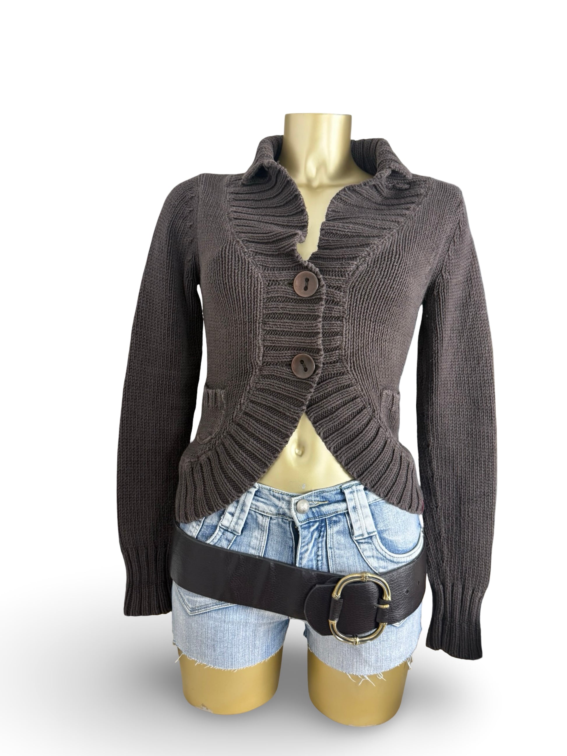 Brown buttons up cardigan jumper (S)