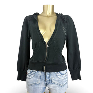 Black zip up 100% cotton hoodie (S/M)