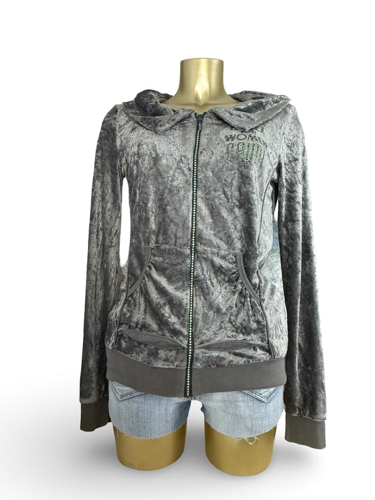 Grey velvet zip up sweatshirt (L)