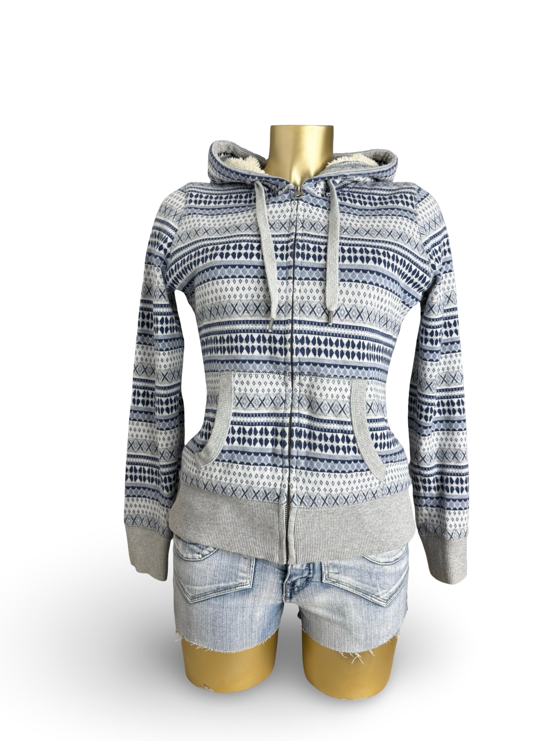 Grey graphic inside fleece hoodie (S/M)