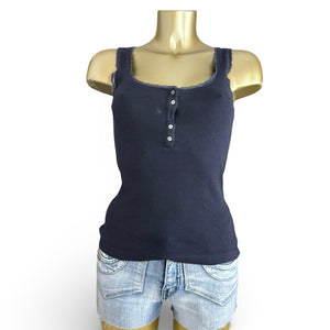 Navy ribbed tight fit cotton top (S)