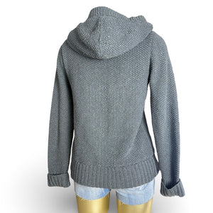 Grey inside faux fur zip up hooded knit jumper (M)
