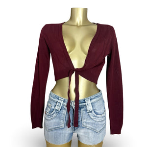 Burgundy red tie up cardigan jumper (S/M)