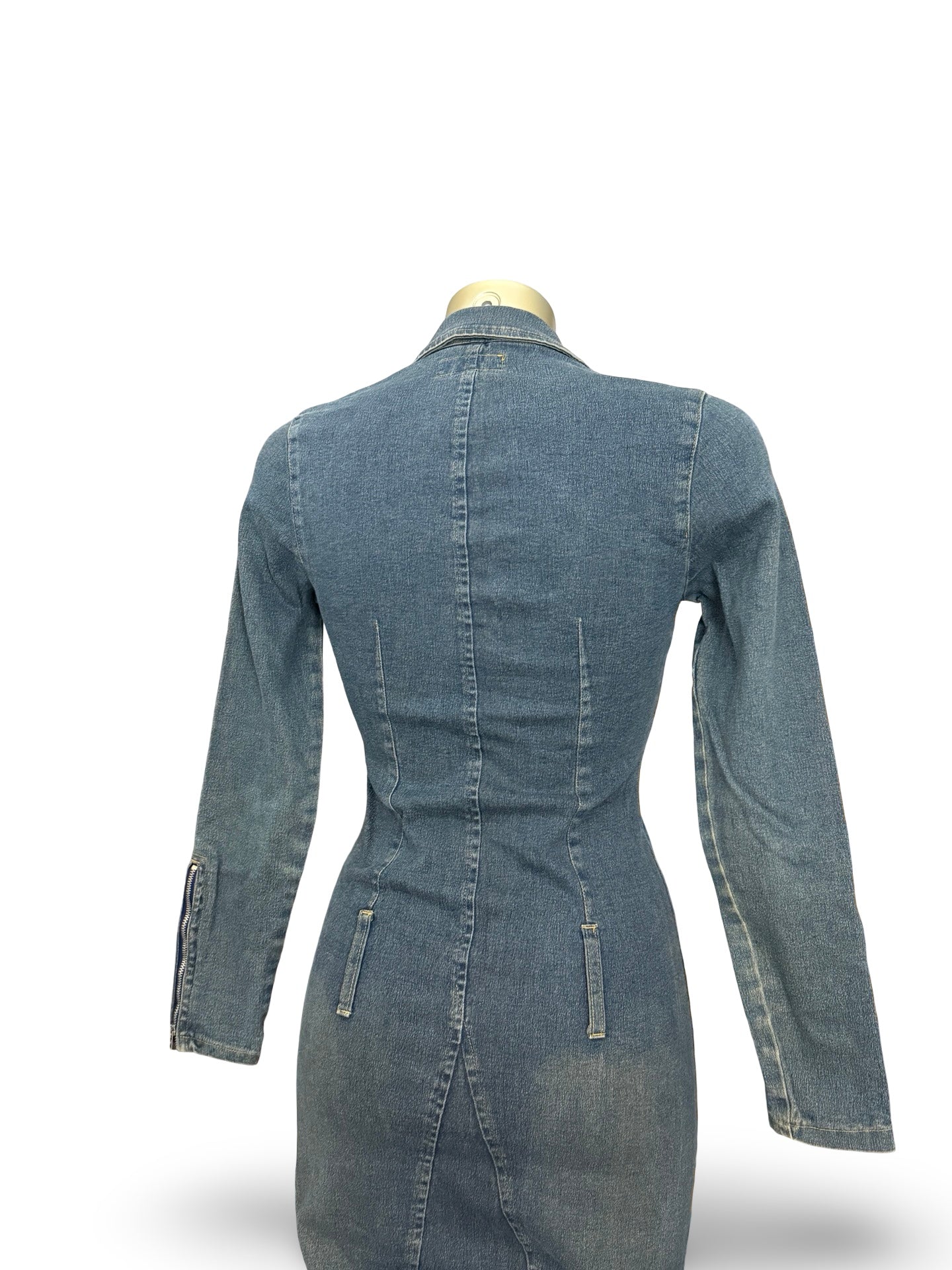 Blue denim tight fit long sleeves dress (S)