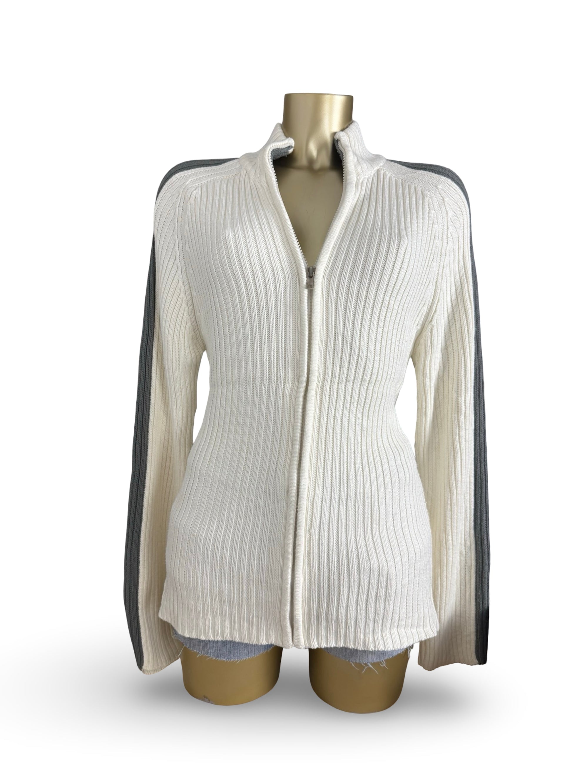 White ribbed zip up cardigan jumper (XL)