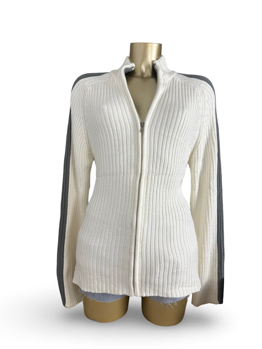 White ribbed zip up cardigan jumper (XL)