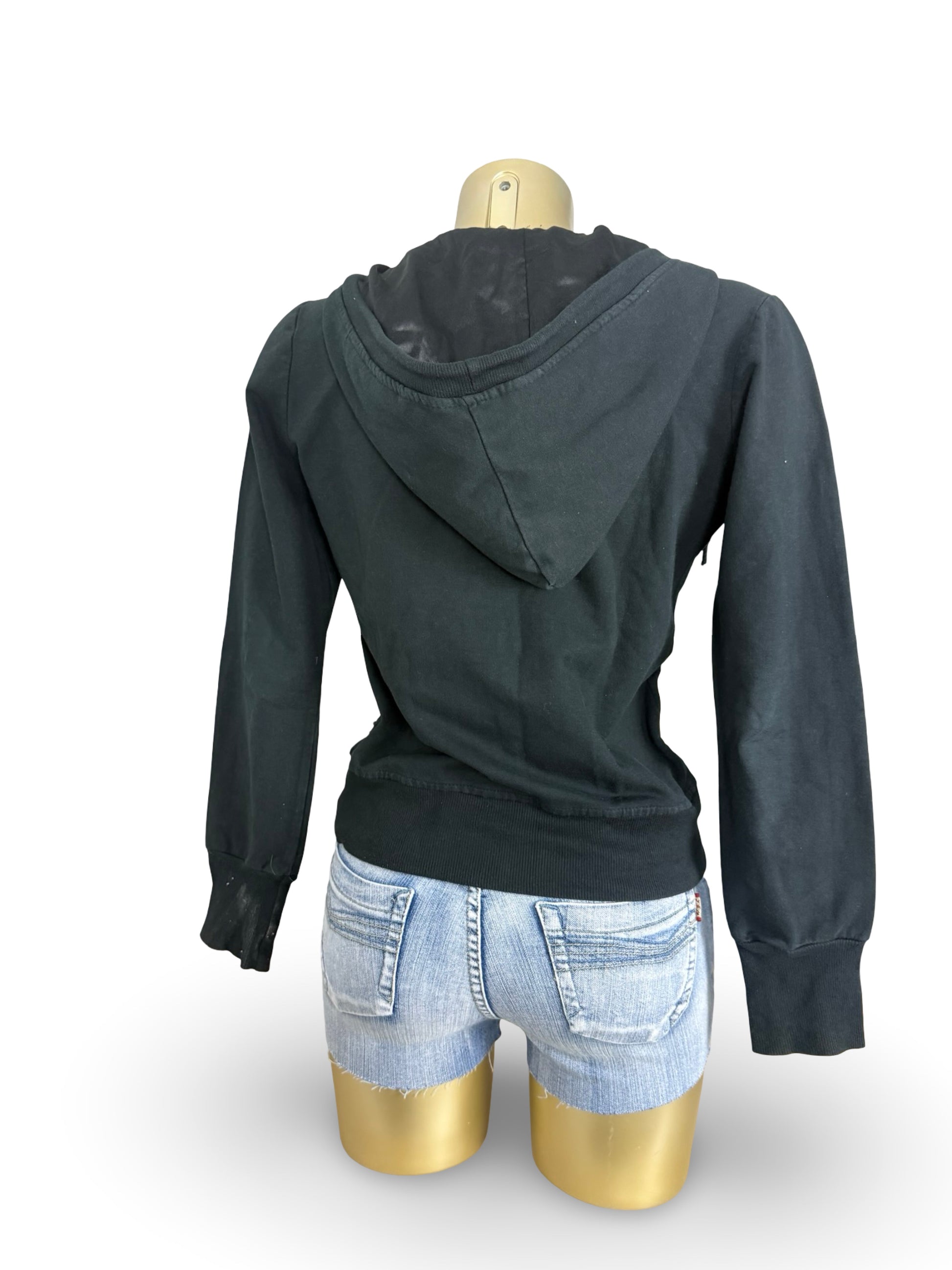 Black zip up 100% cotton hoodie (S/M)