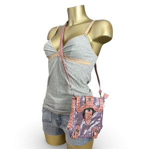 Pink sequins crossbody bag (18x19cm)