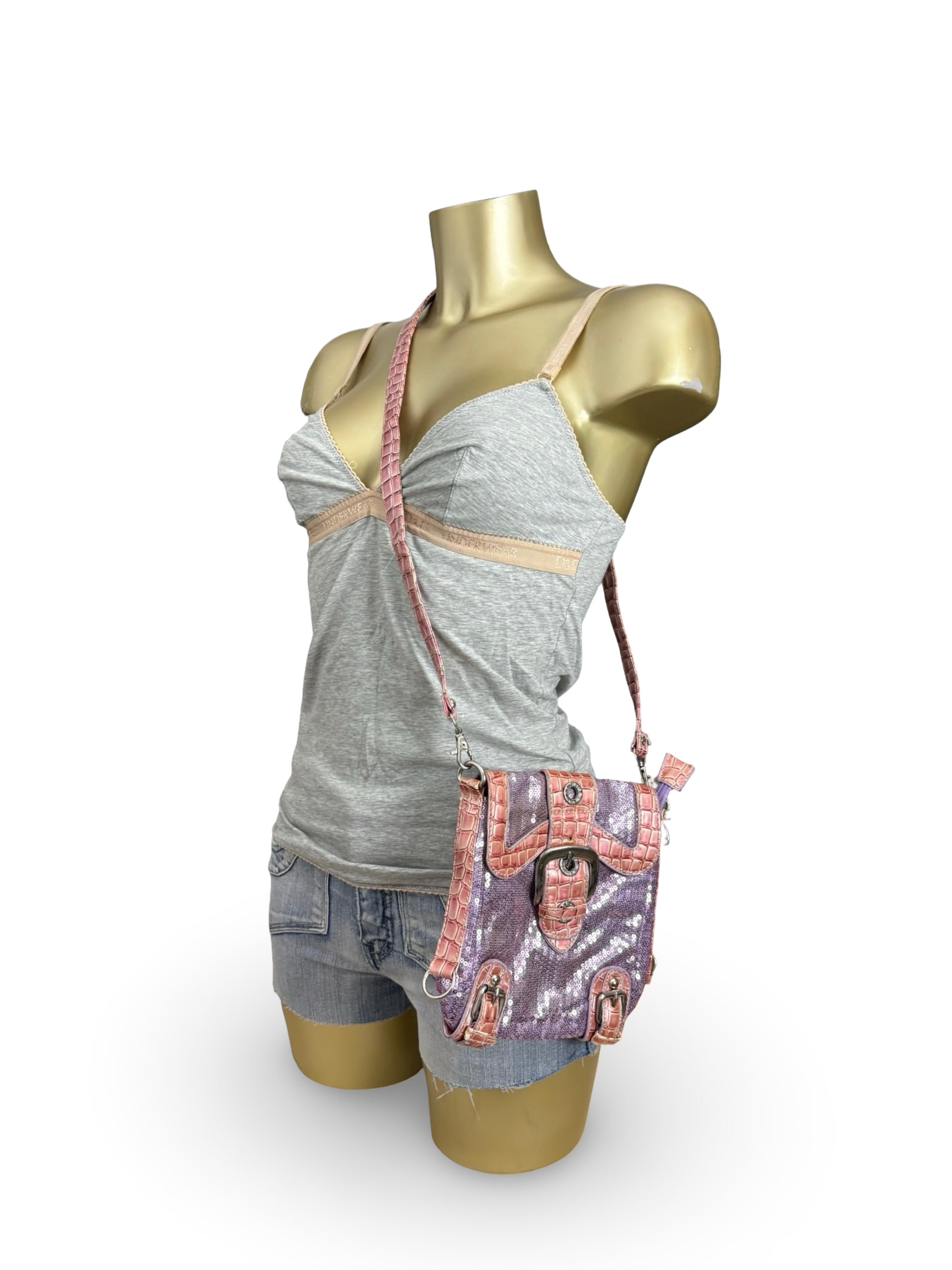 Pink sequins crossbody bag (18x19cm)