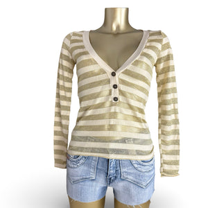 Beige striped tight fit long sleeves top (S/M)