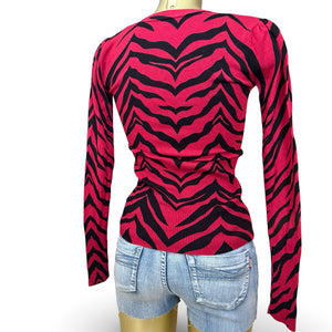 Red zebra print tight fit V neck jumper (XS/S)