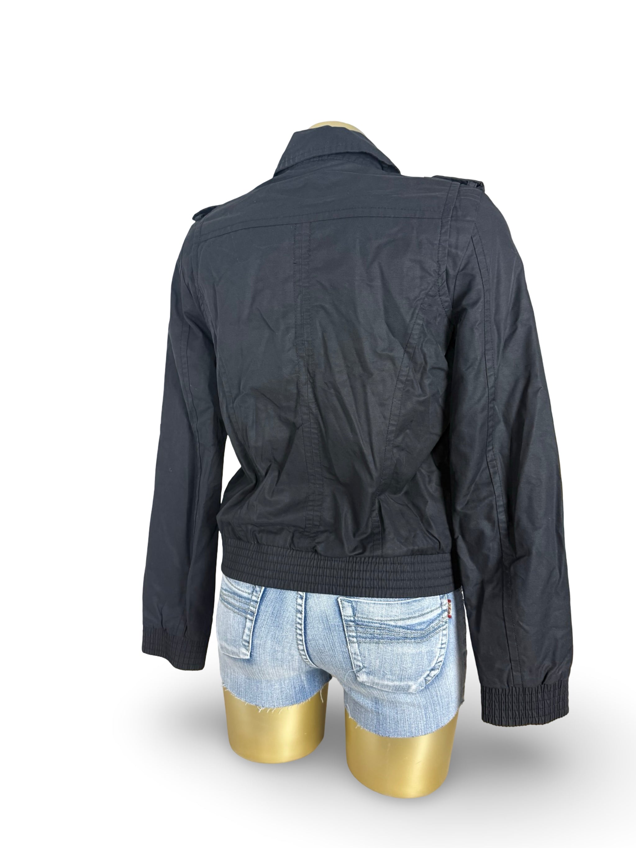 Black cotton zip up biker jacket (S)