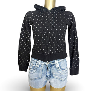 Black zip up 100% cotton stars print hoodie (S/M)