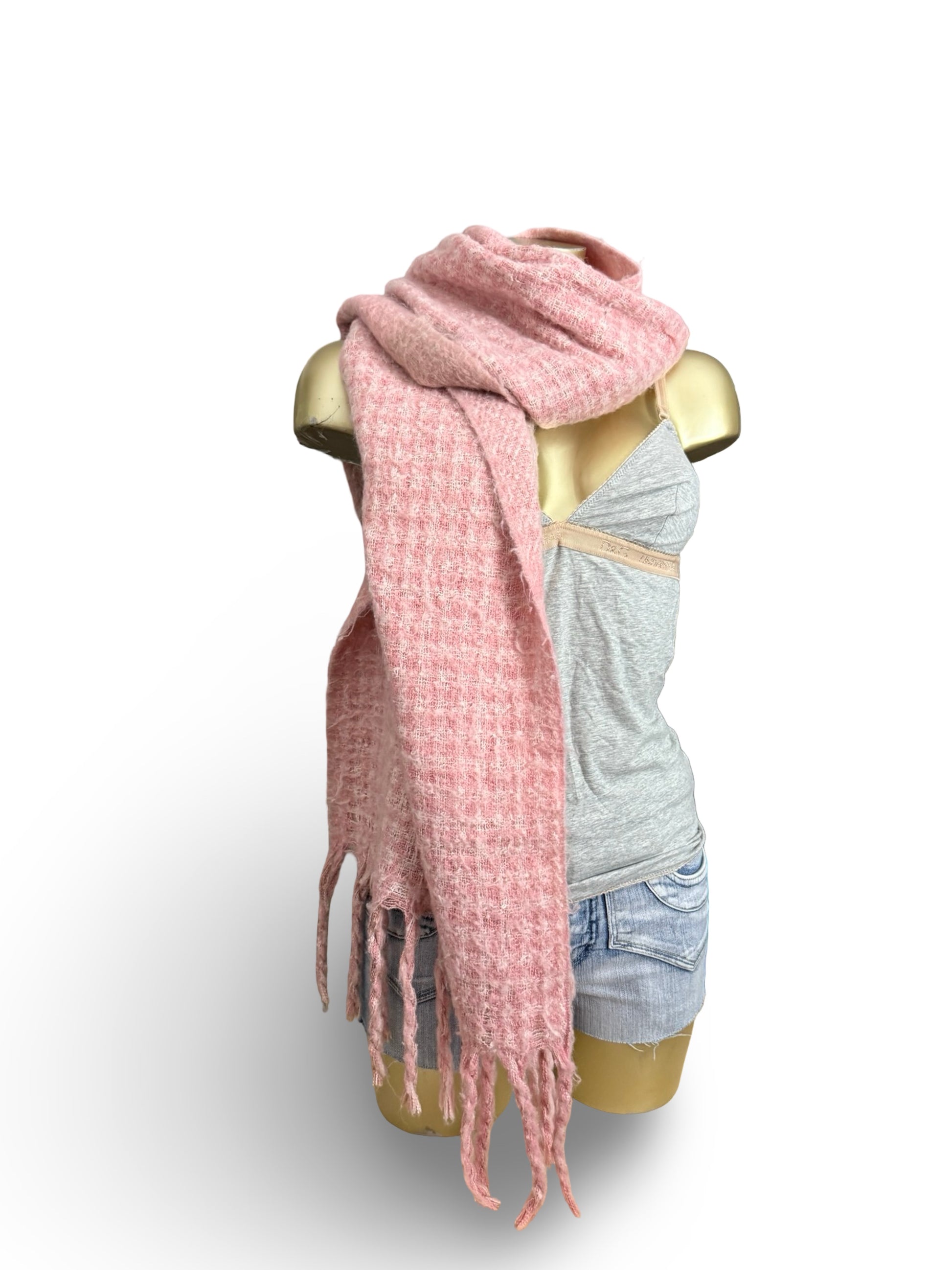 Pink knitted winter scarf