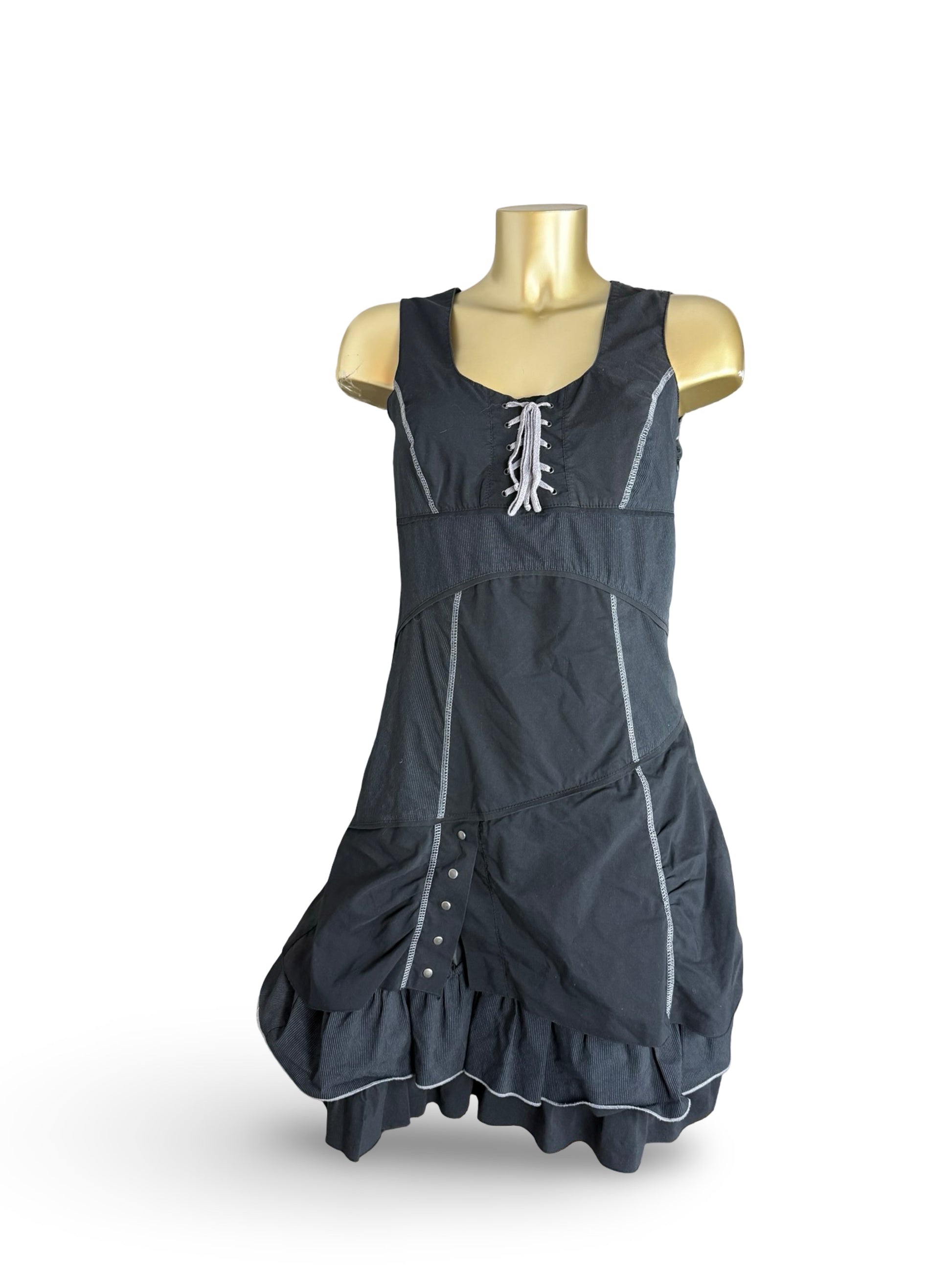 Black lace up pleated mini dress (S)