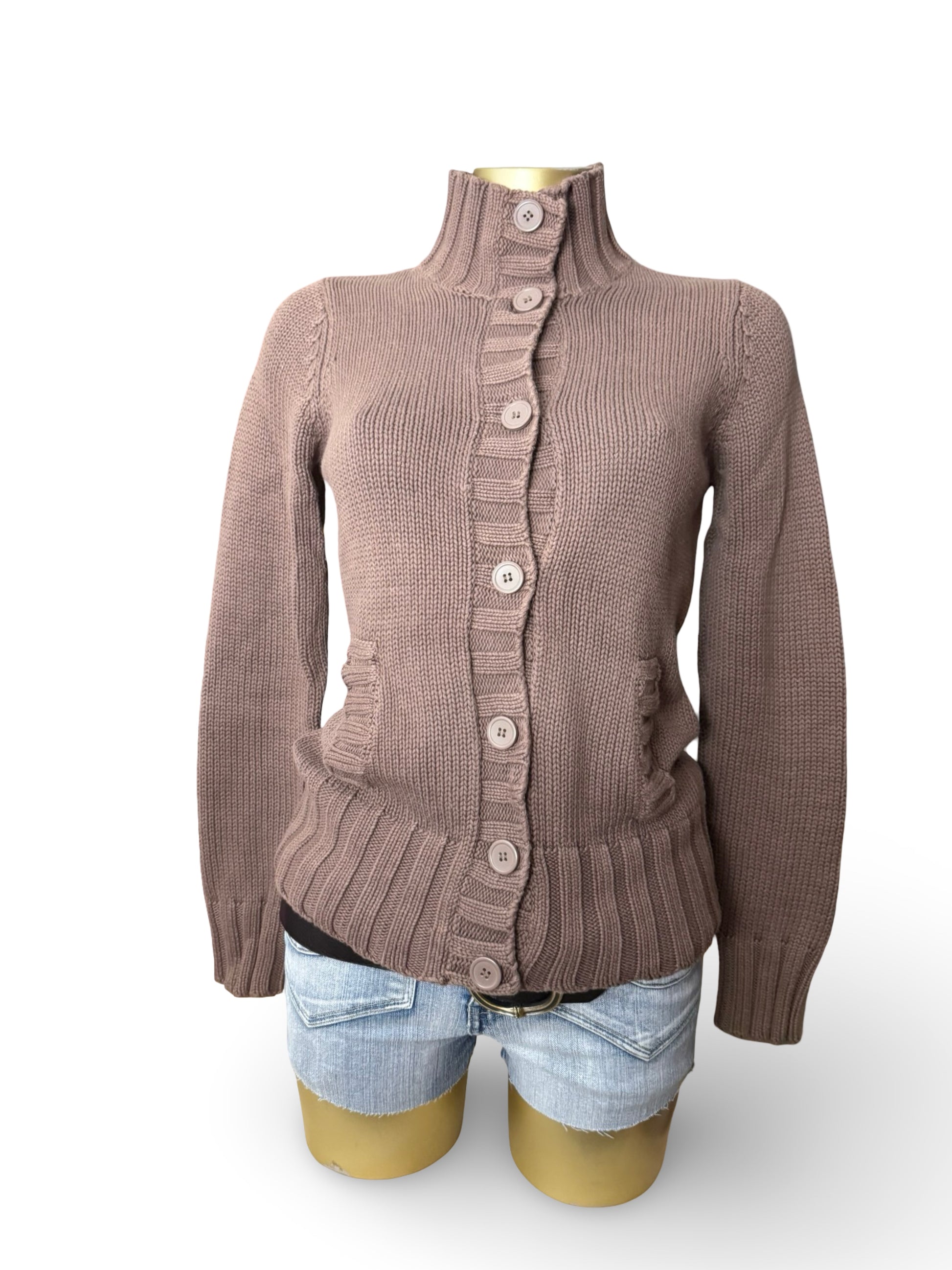 Brown 100% coton buttons up cardigan jumper (S/M)