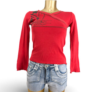 Cotton graphic tight fit long sleeves top (XS)