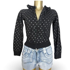 Black zip up 100% cotton stars print hoodie (S/M)