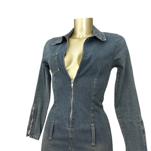 Blue denim tight fit long sleeves dress (S)