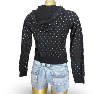 Black zip up 100% cotton stars print hoodie (S/M)