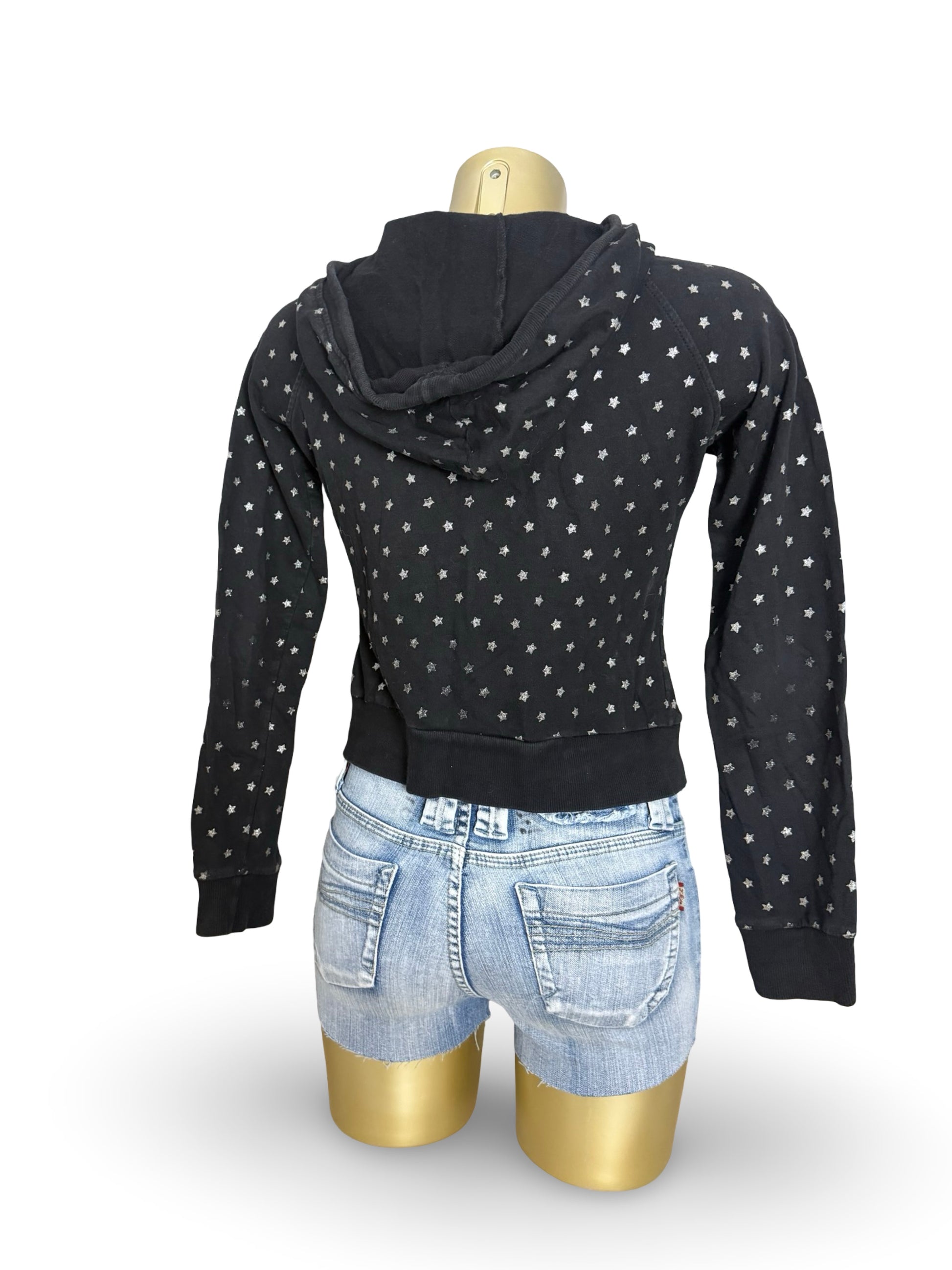 Black zip up 100% cotton stars print hoodie (S/M)
