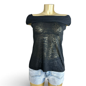 Black off shoulders cotton tight fit top (M)