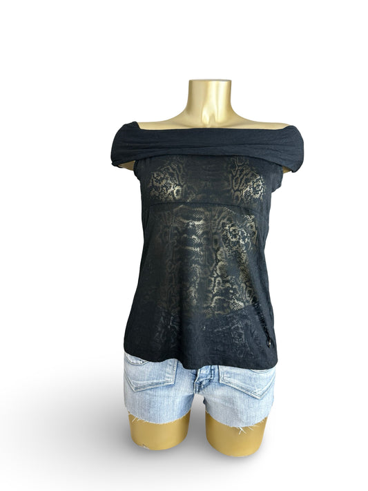 Black off shoulders cotton tight fit top (M)