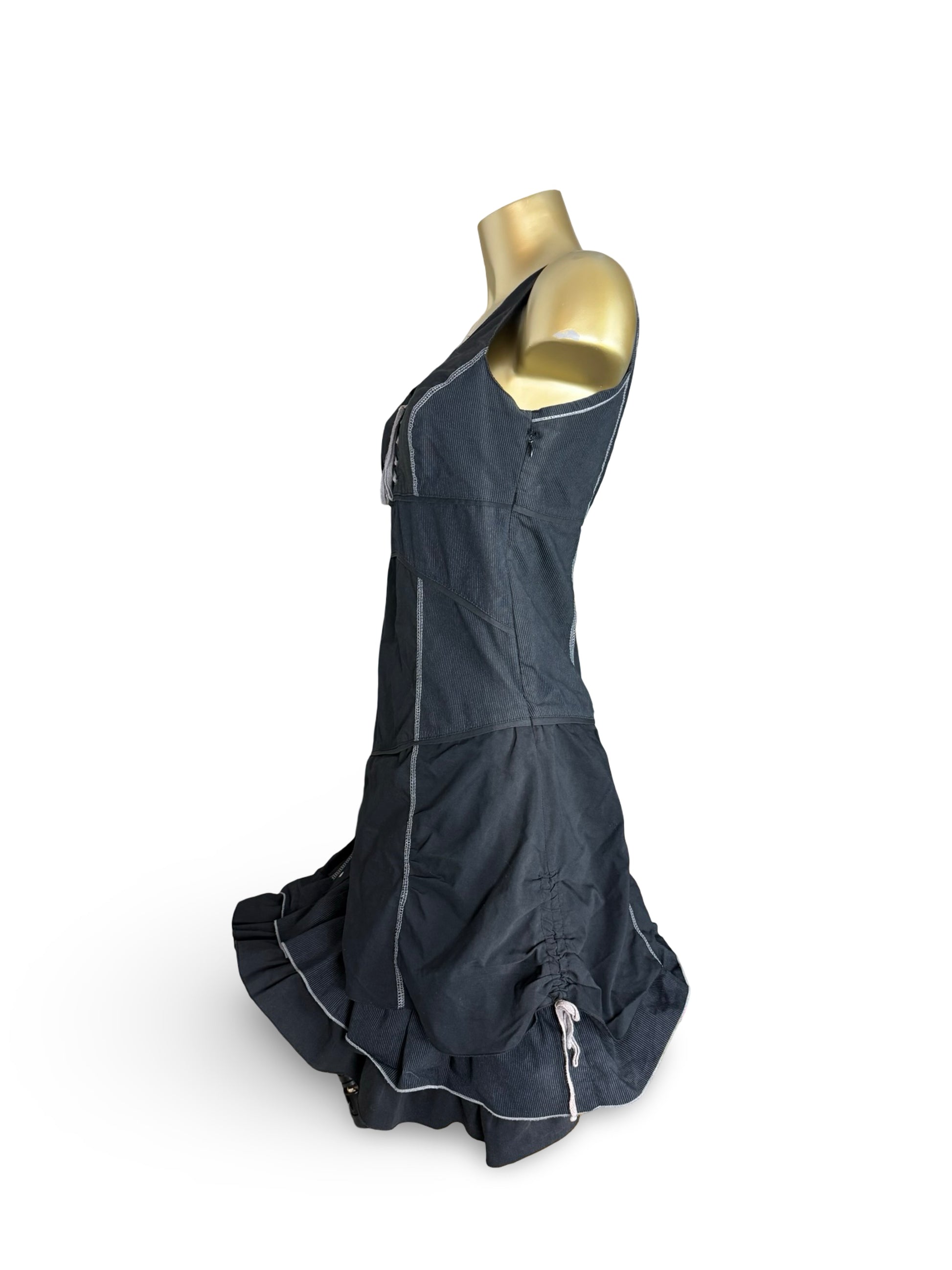 Black lace up pleated mini dress (S)