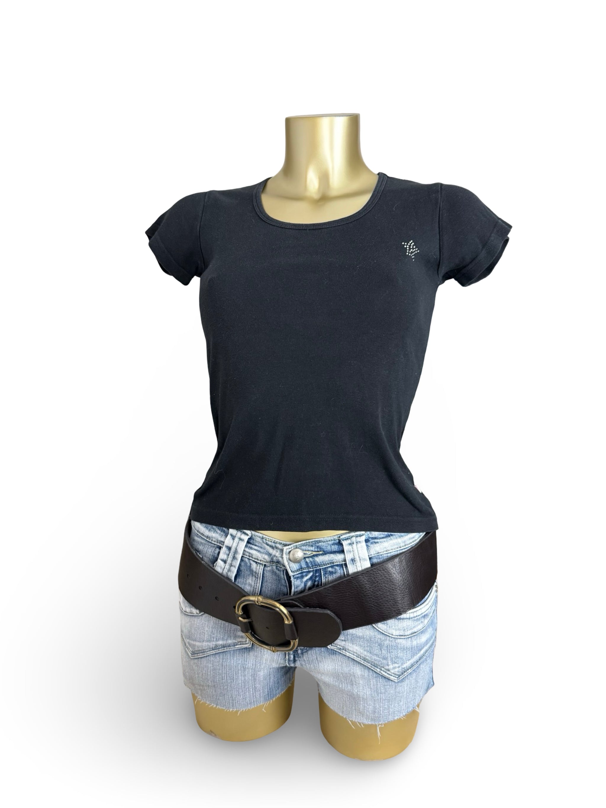Black cotton rhinestones logo tee (XS)