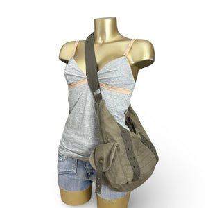 Khaki besace cotton shoulder bag (38x17cm)