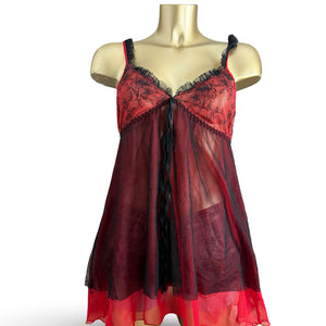 Red mesh babydoll mini dress (S/M)