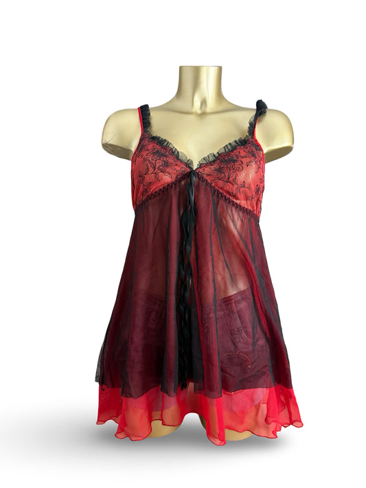 Red mesh babydoll mini dress (S/M)