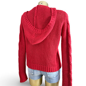 Red hooded cardigan jumper (L)