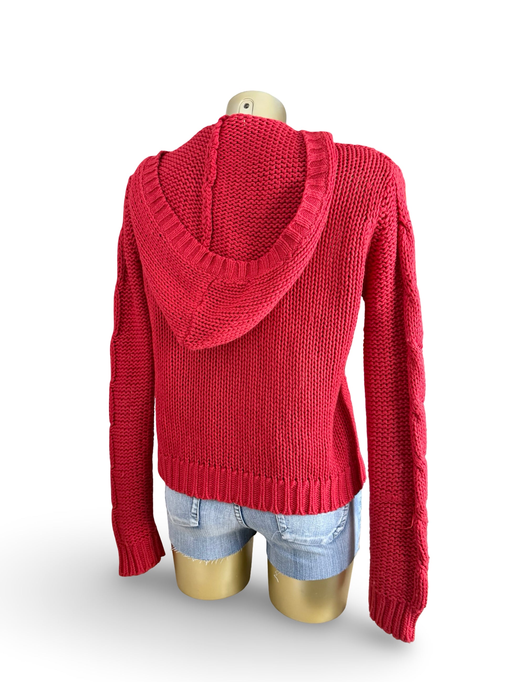 Red hooded cardigan jumper (L)