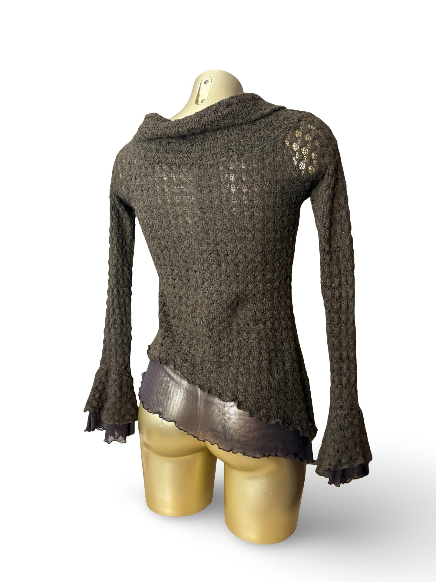 Khaki turtleneck crochet asymmetric jumper (S/M) – SK VINTAGE