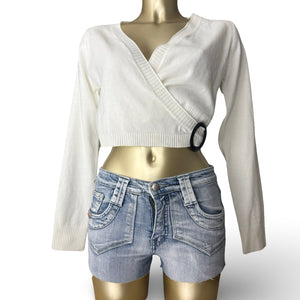 White stretchy buckle belt bolero jumper (M)