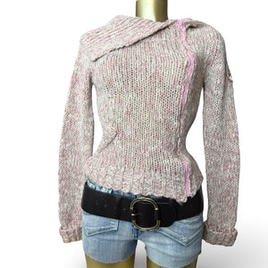Pink zip up wool high neck jumper (S)