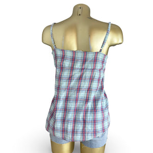 Baby blue check print coton cami top (XS)