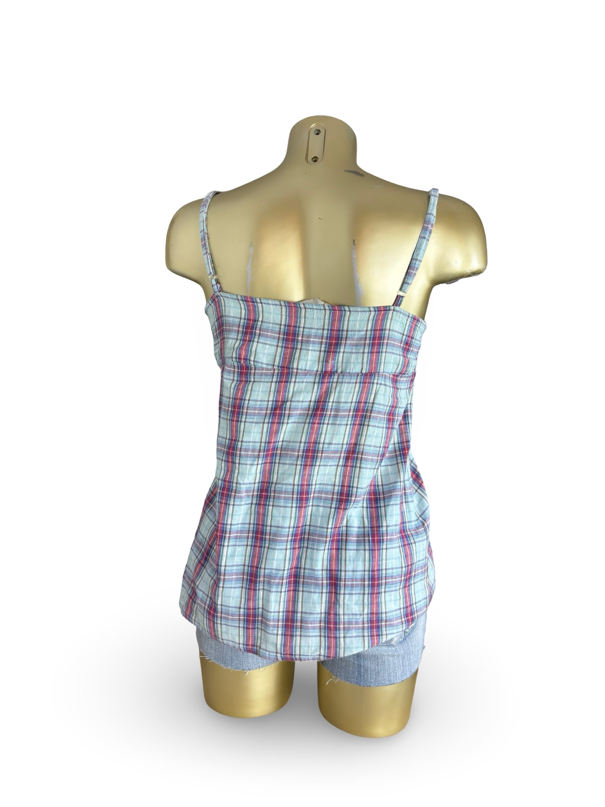 Baby blue check print coton cami top (XS)