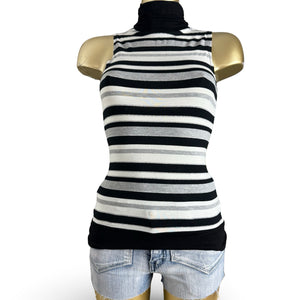 Black striped stretchy turtleneck top (S/M)